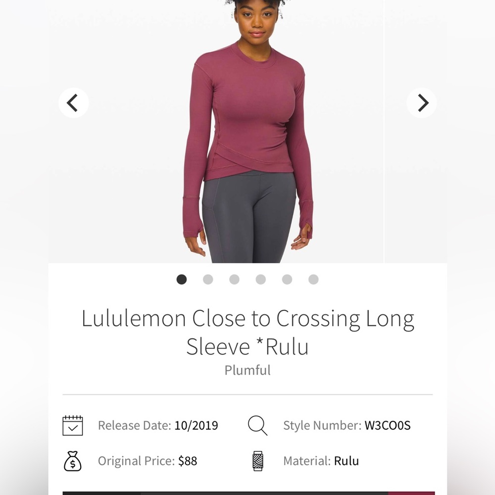 Lululemon crossing Long sleeve in plumfull size Large